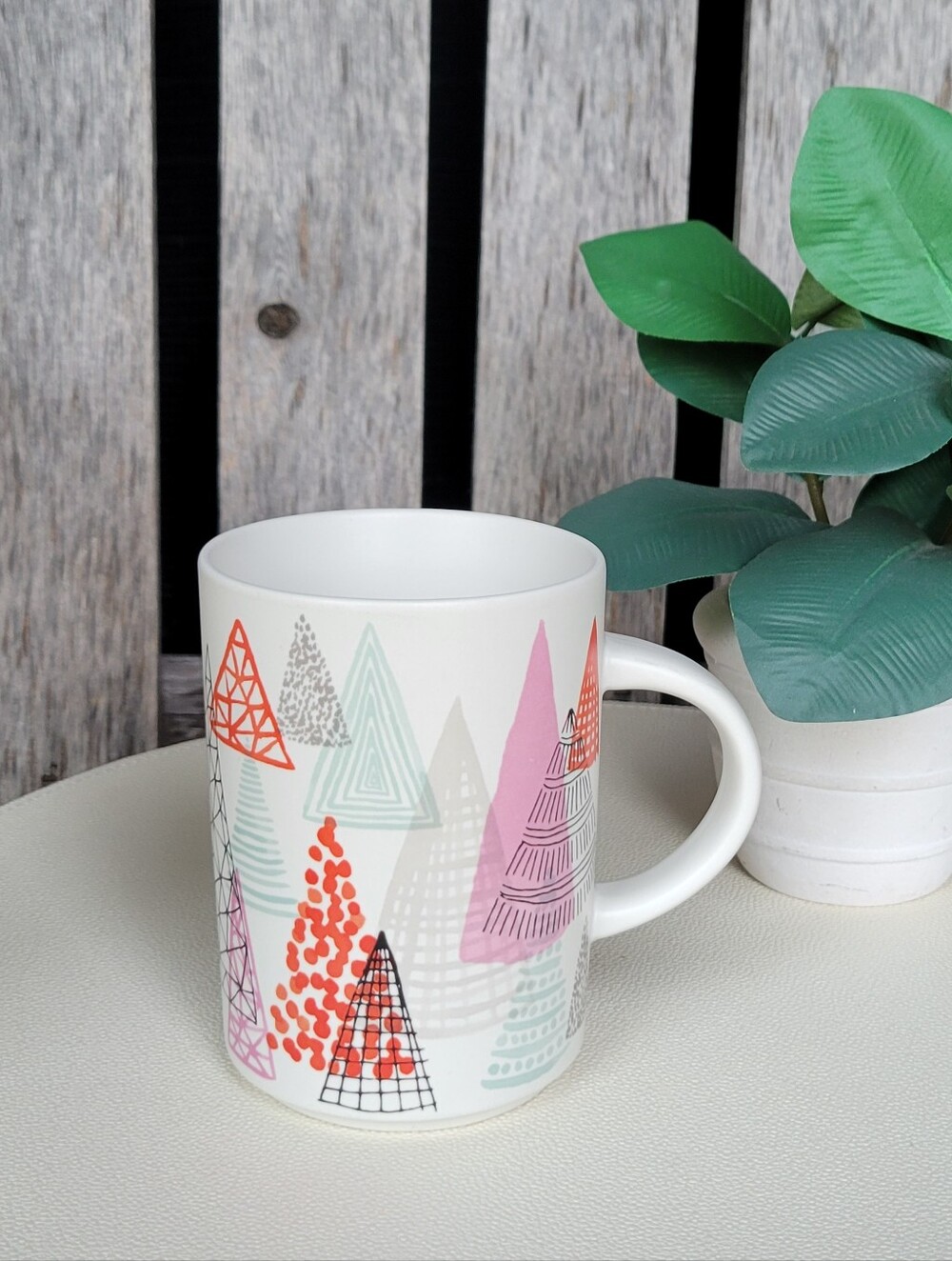 Starbucks Ceramic Mug with Pastel Triangle Tree Pattern - White
